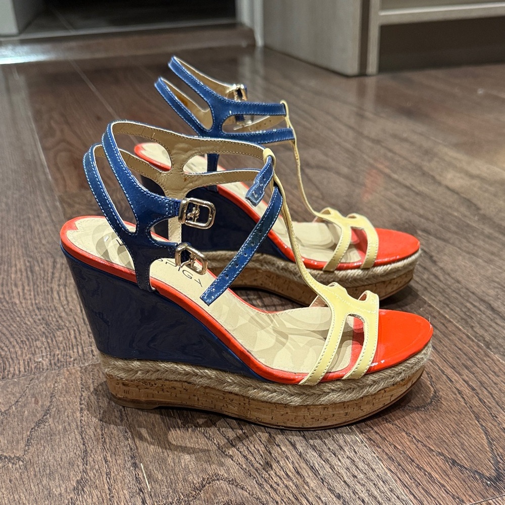 Via Spiga Blue and Yellow Wedge Sandals
